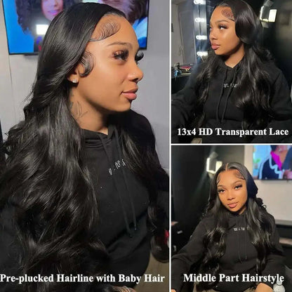 Natural Black Body Wave Remy Human Hair Wigs