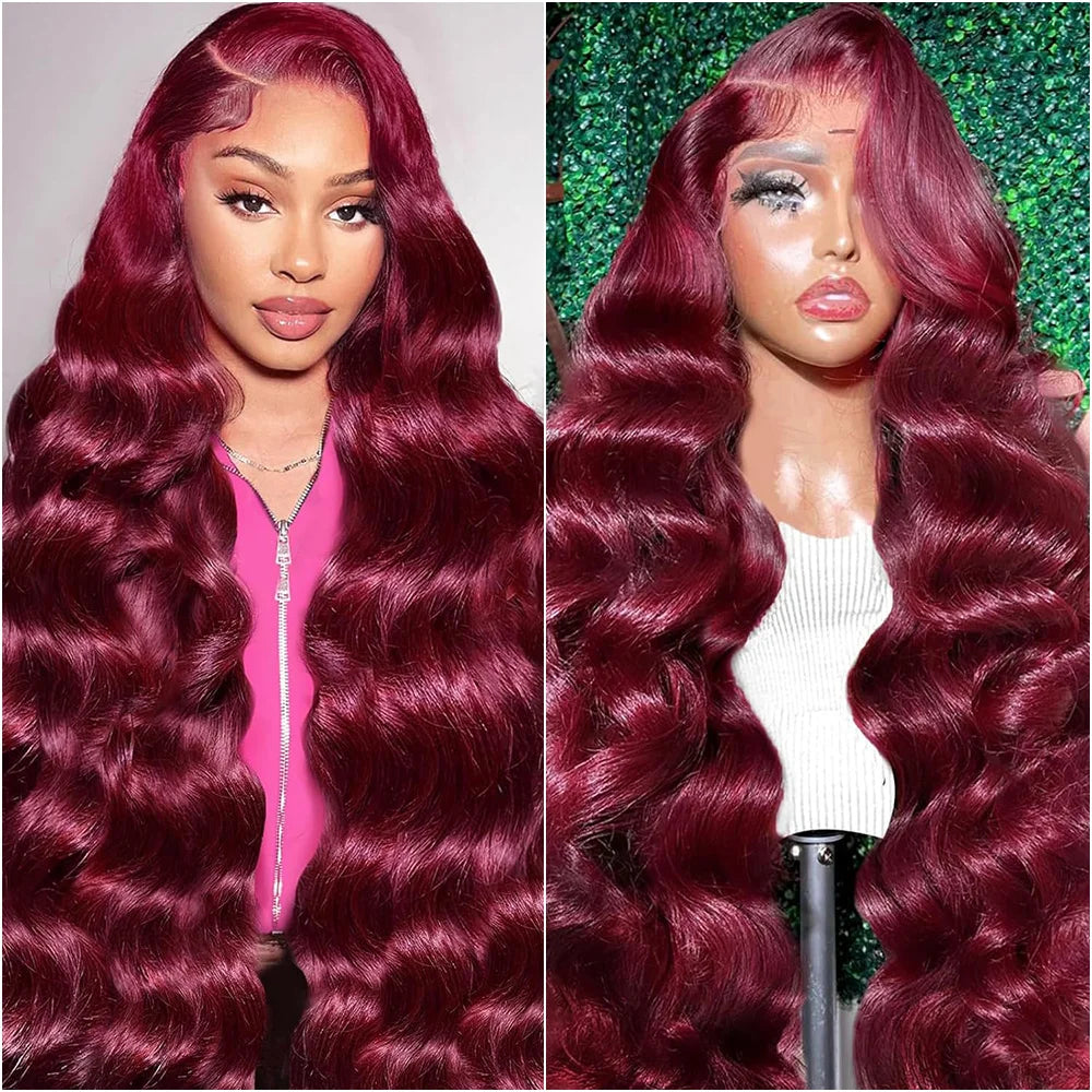 13x6 HD Lace Frontal 220% Density 99J Burgundy Human Hair Wig