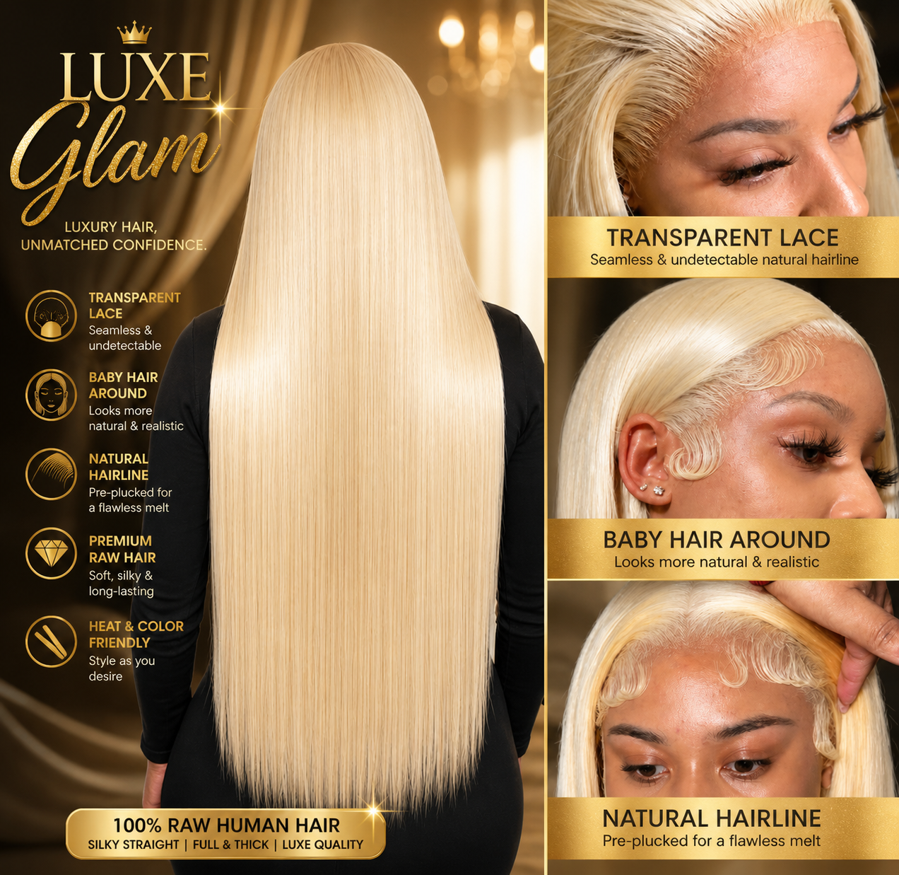 200% 613 Honey Blonde 13x6 HD Transparent Lace Front Human Hair Wig