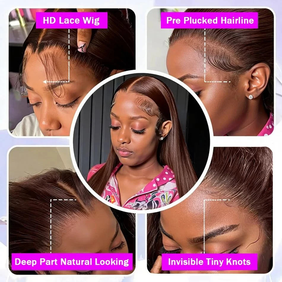 HD Chocolate Brown 13x4 Straight Lace Front Brazilian Wig