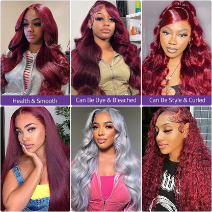 13x6 HD Lace Frontal 220% Density 99J Burgundy Human Hair Wig