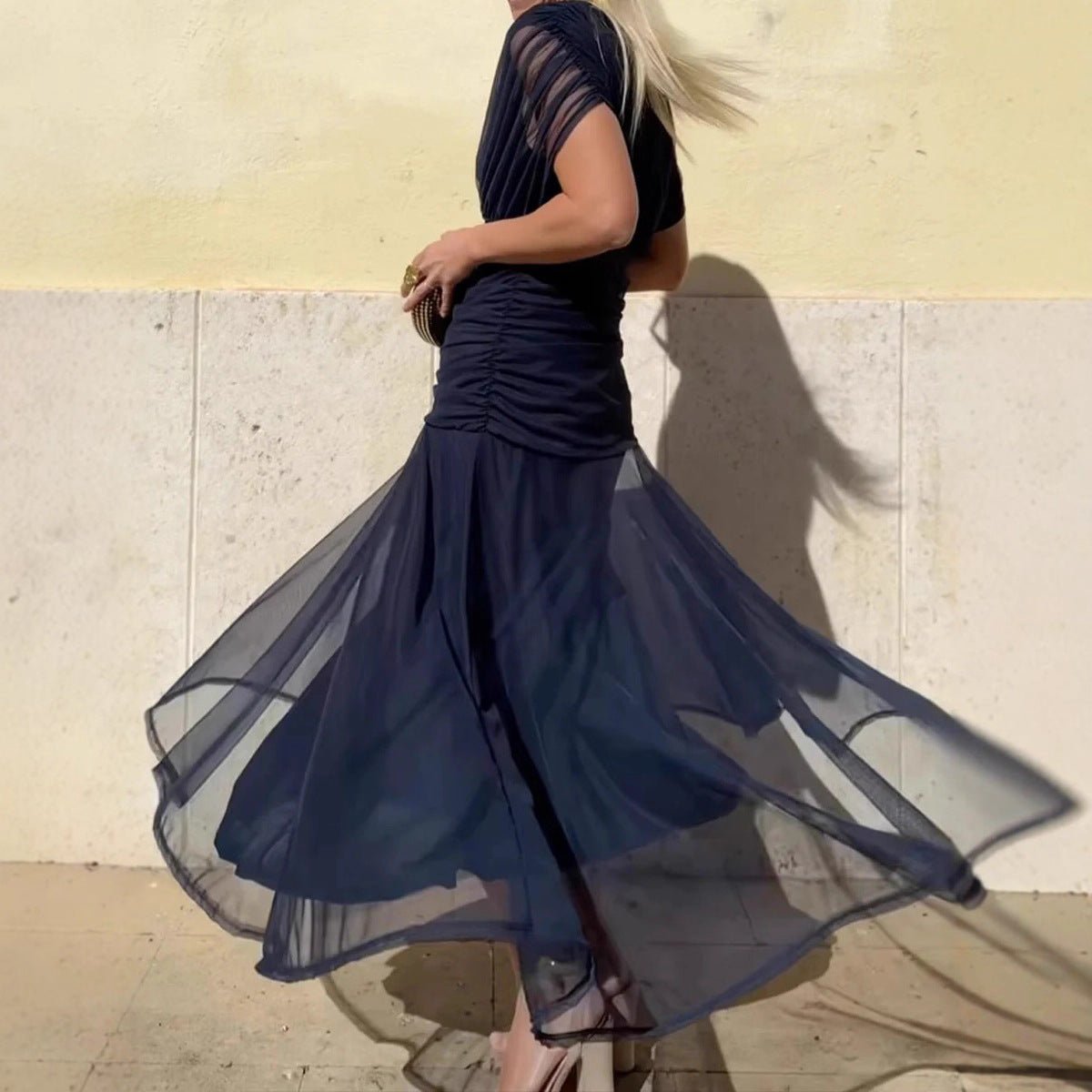 Chiffon Short - sleeved Summer V - neck Long Dress - Tucan Trading