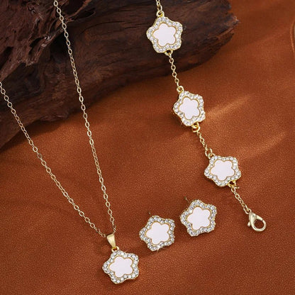 3Pcs Luxury Five Leaf Flower Pendant Necklace &amp; Earrings - Tucan Trading