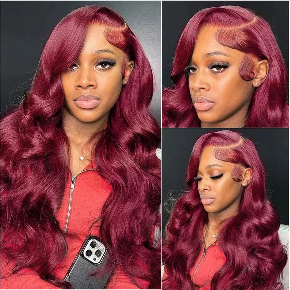 13x6 HD Lace Frontal 220% Density 99J Burgundy Human Hair Wig