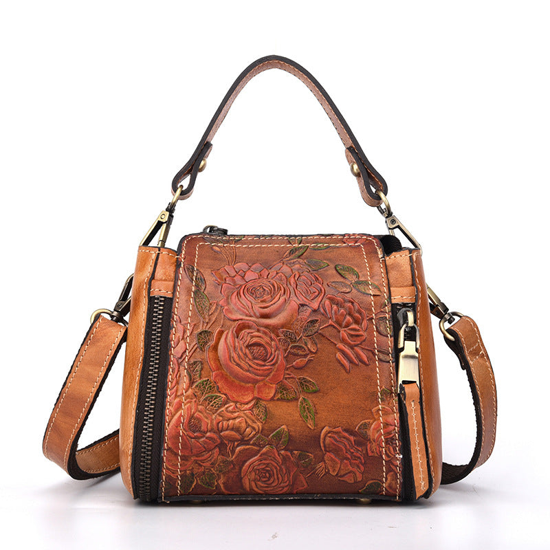 Fashionable Leather Vintage Embossed Handbag