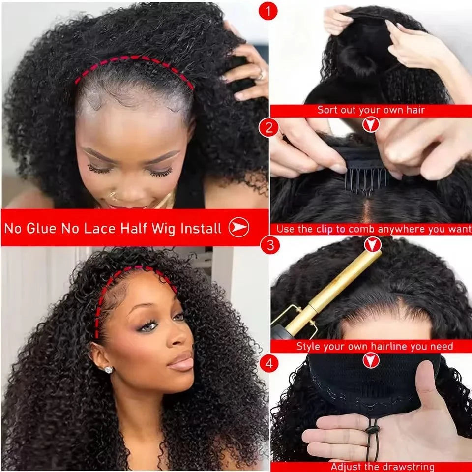 urmese Curly Human Hair 3-in-1 Half Wig