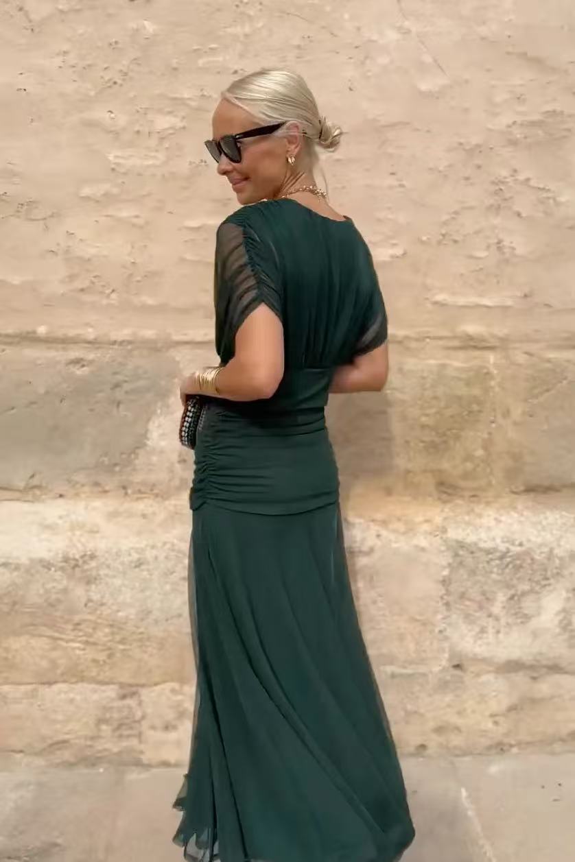 Chiffon Short - sleeved Summer V - neck Long Dress - Tucan Trading