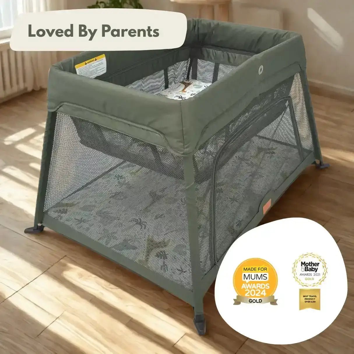 Airpod 3 Travel Cot Includes Newborn Bassinet Insert - Green - Tucan Trading