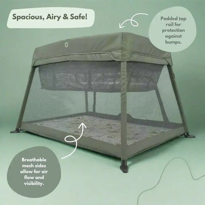 Airpod 3 Travel Cot Includes Newborn Bassinet Insert - Green - Tucan Trading