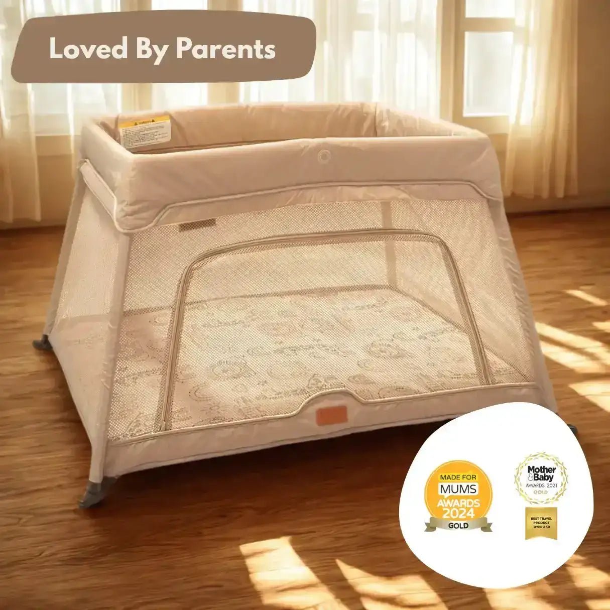 Airpod 3 Travel Cot Includes Newborn Bassinet Insert - Beige - Tucan Trading
