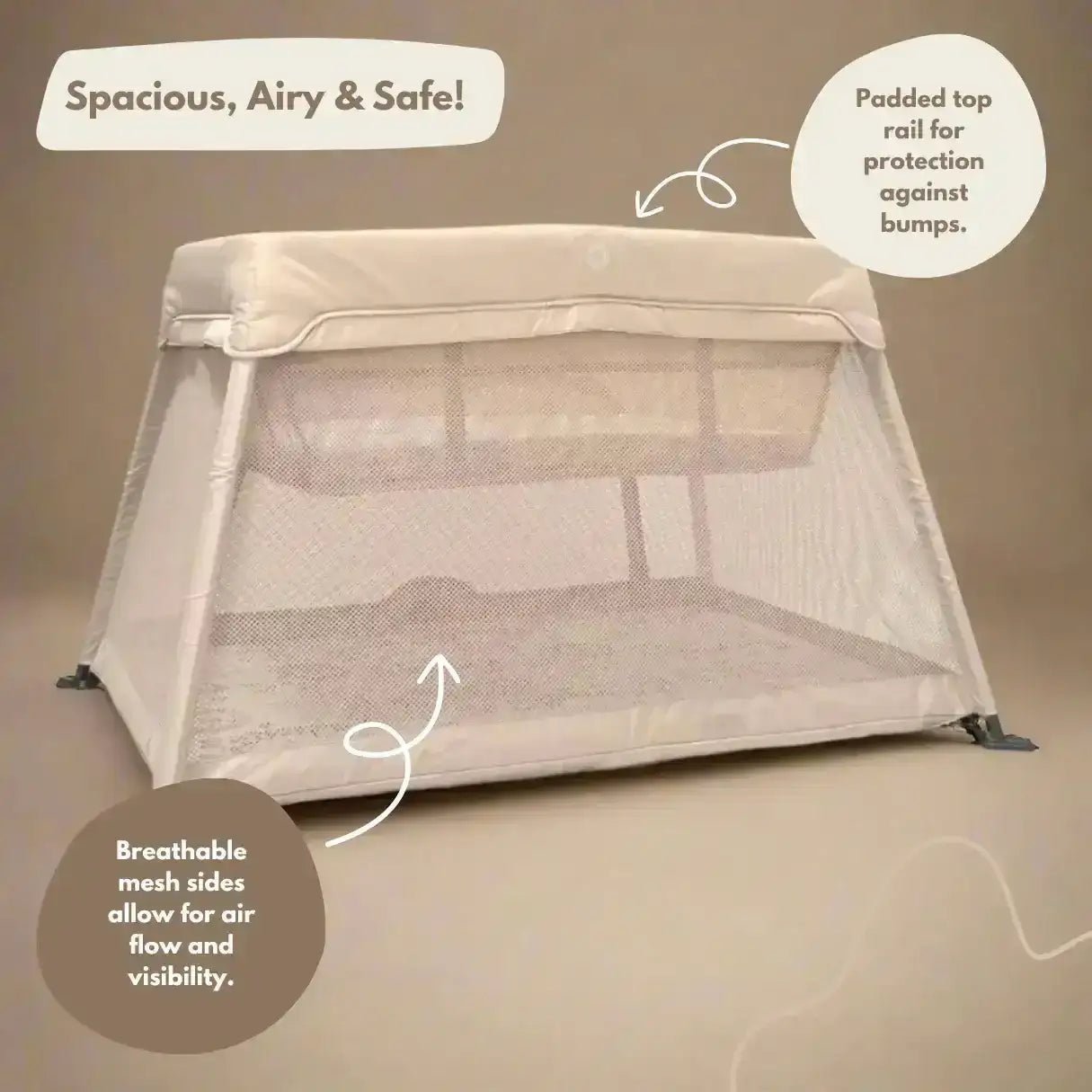 Airpod 3 Travel Cot Includes Newborn Bassinet Insert - Beige - Tucan Trading