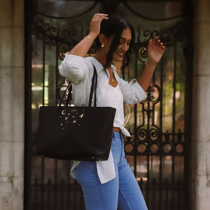 Anya Star Studded Tote Bag - Black &amp; Gold