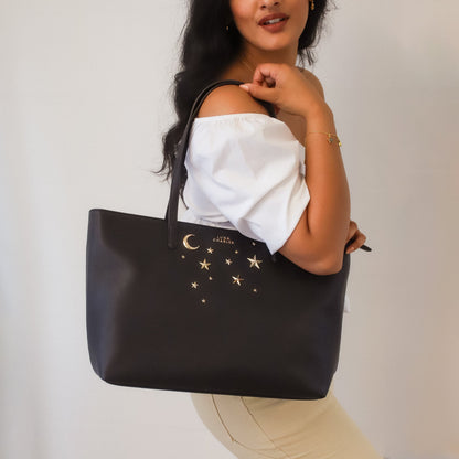 Anya Star Studded Tote Bag - Black &amp; Gold