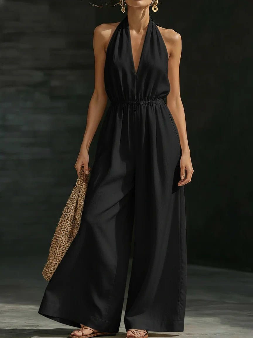 Casual Halter Neck Jumpsuit For Women | V-Neck Jumpsuit Women