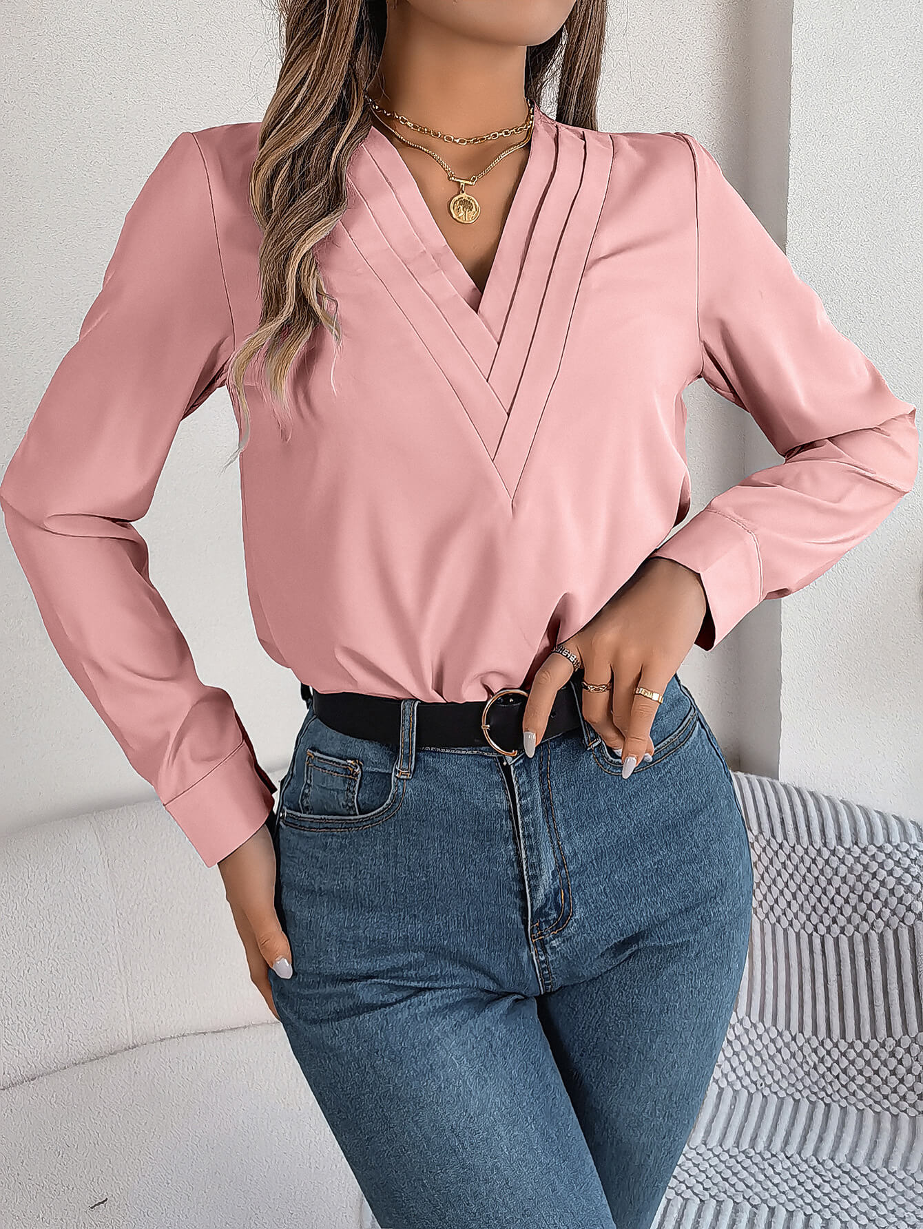 Casual V Neck Blouse Long Sleeve Women Fashion | Elegant Blouse Women