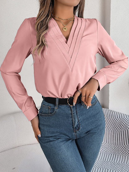 Casual V Neck Blouse Long Sleeve Women Fashion | Elegant Blouse Women