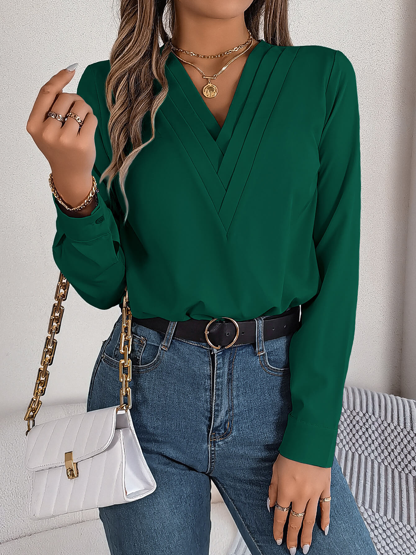 Casual V Neck Blouse Long Sleeve Women Fashion | Elegant Blouse Women