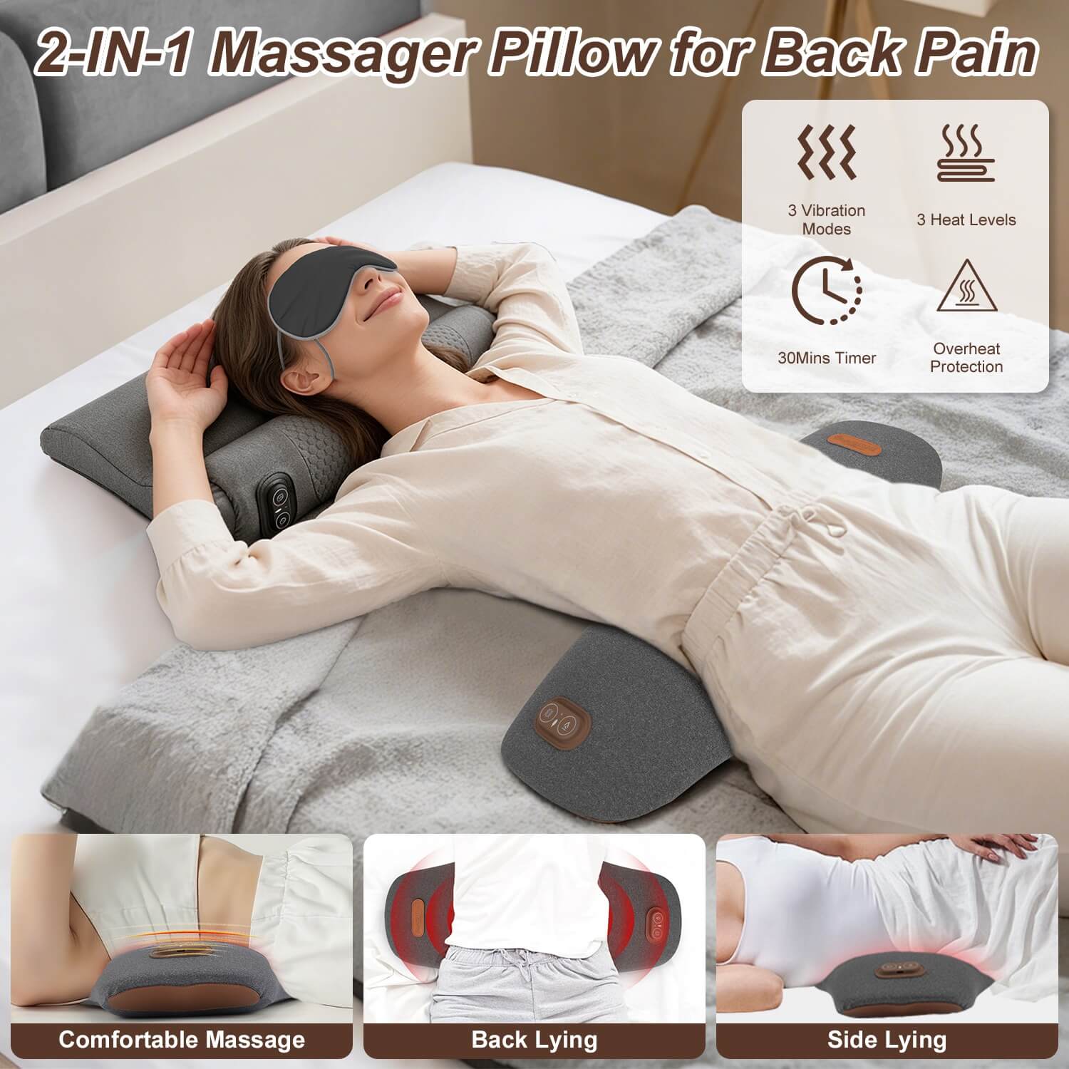 Electric Lumbar Support Pillow With Massage | 2 In 1 Lumbar Massager