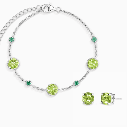 Emerald &amp; Peridot Jewellery Set in Sterling Silver - Tucan Trading