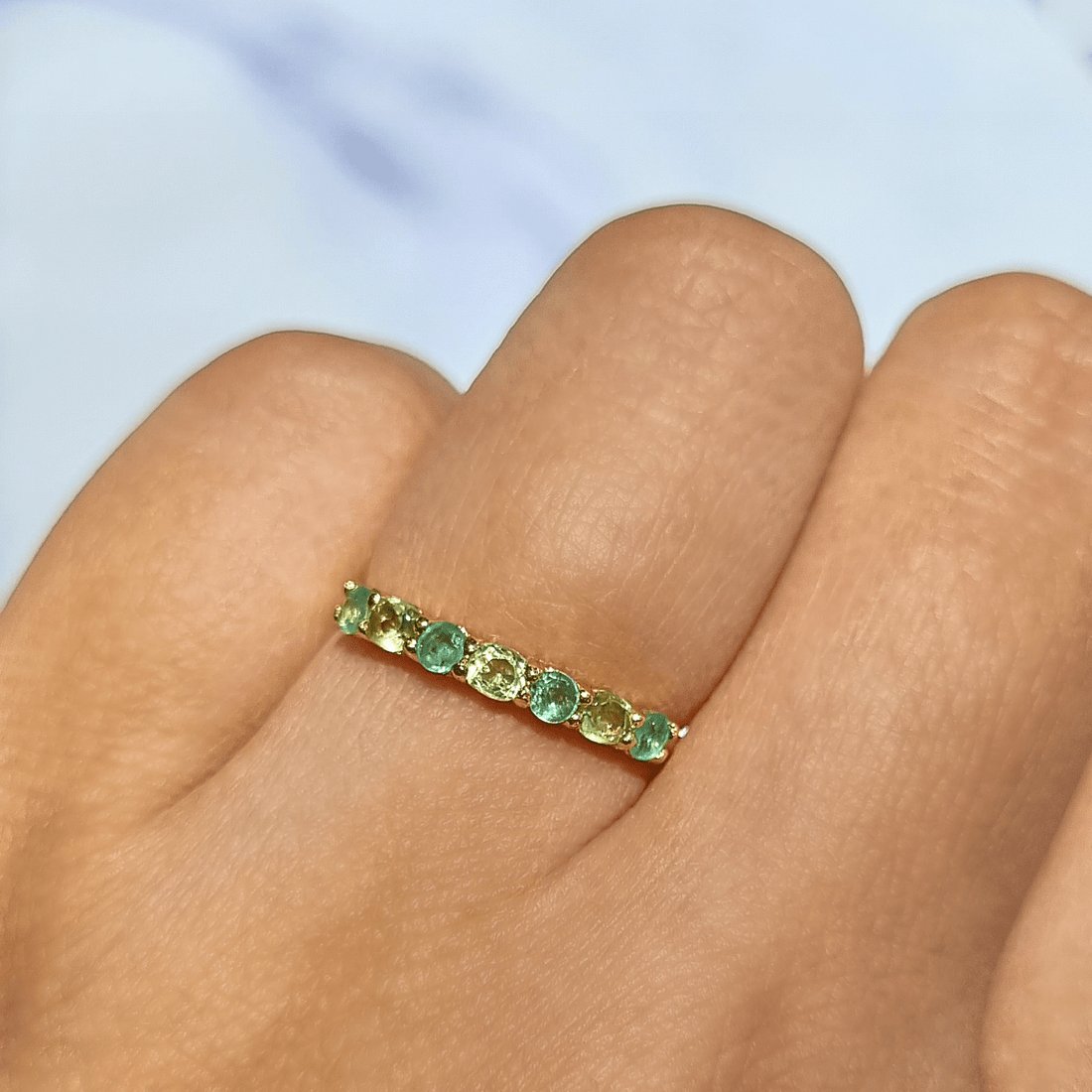 Emerald &amp; Peridot Half Eternity Band in 18K Gold Vermeil Ring - Tucan Trading
