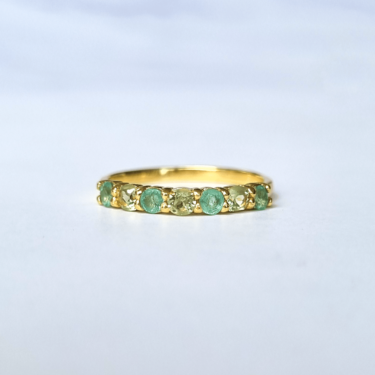 Emerald &amp; Peridot Half Eternity Band in 18K Gold Vermeil Ring - Tucan Trading