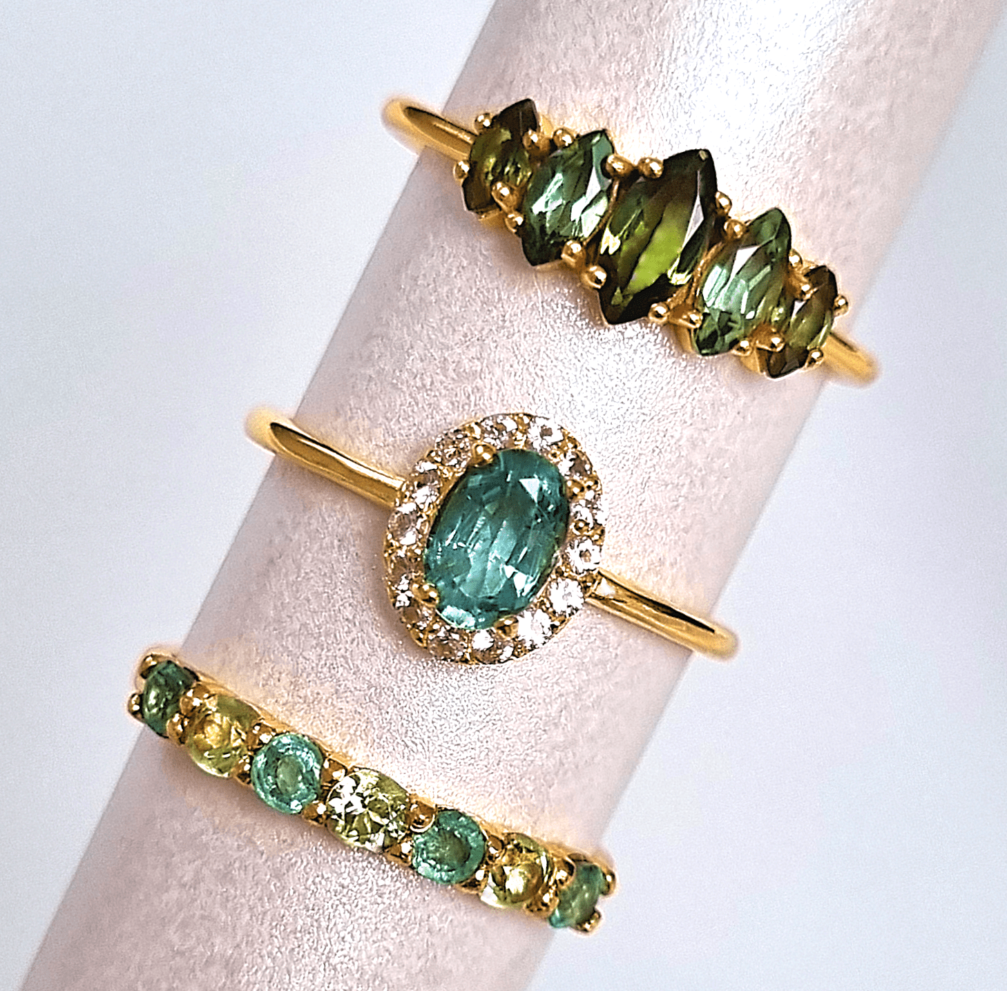 Emerald &amp; Peridot Half Eternity Band in 18K Gold Vermeil Ring - Tucan Trading