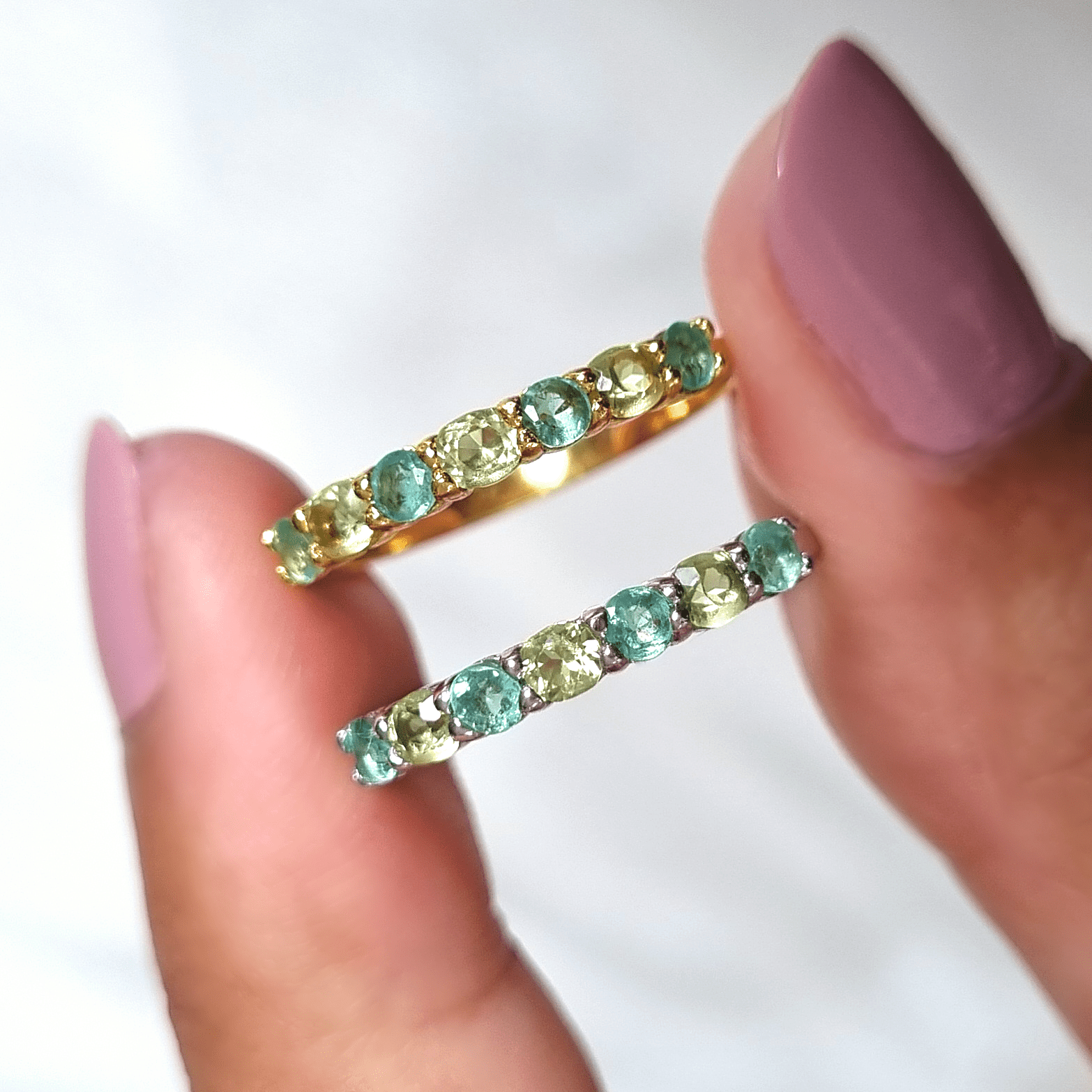 Emerald &amp; Peridot Half Eternity Band in 18K Gold Vermeil Ring - Tucan Trading