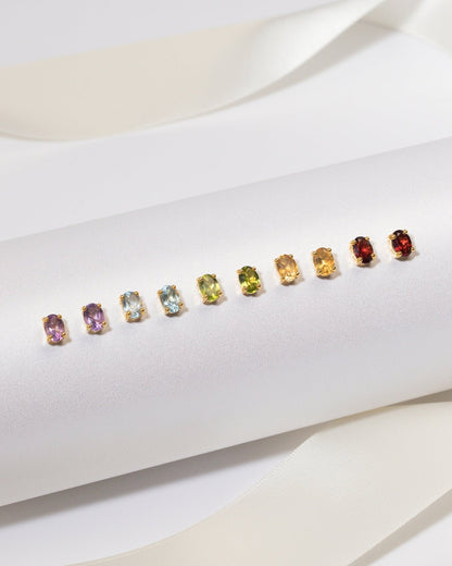 Garnet Oval Stud Earrings in 18k Gold Vermeil - Tucan Trading