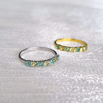 Emerald &amp; Peridot Half Eternity Band in 18K Gold Vermeil Ring - Tucan Trading
