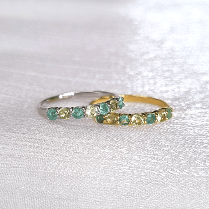 Emerald &amp; Peridot Half Eternity Band in 18K Gold Vermeil Ring - Tucan Trading