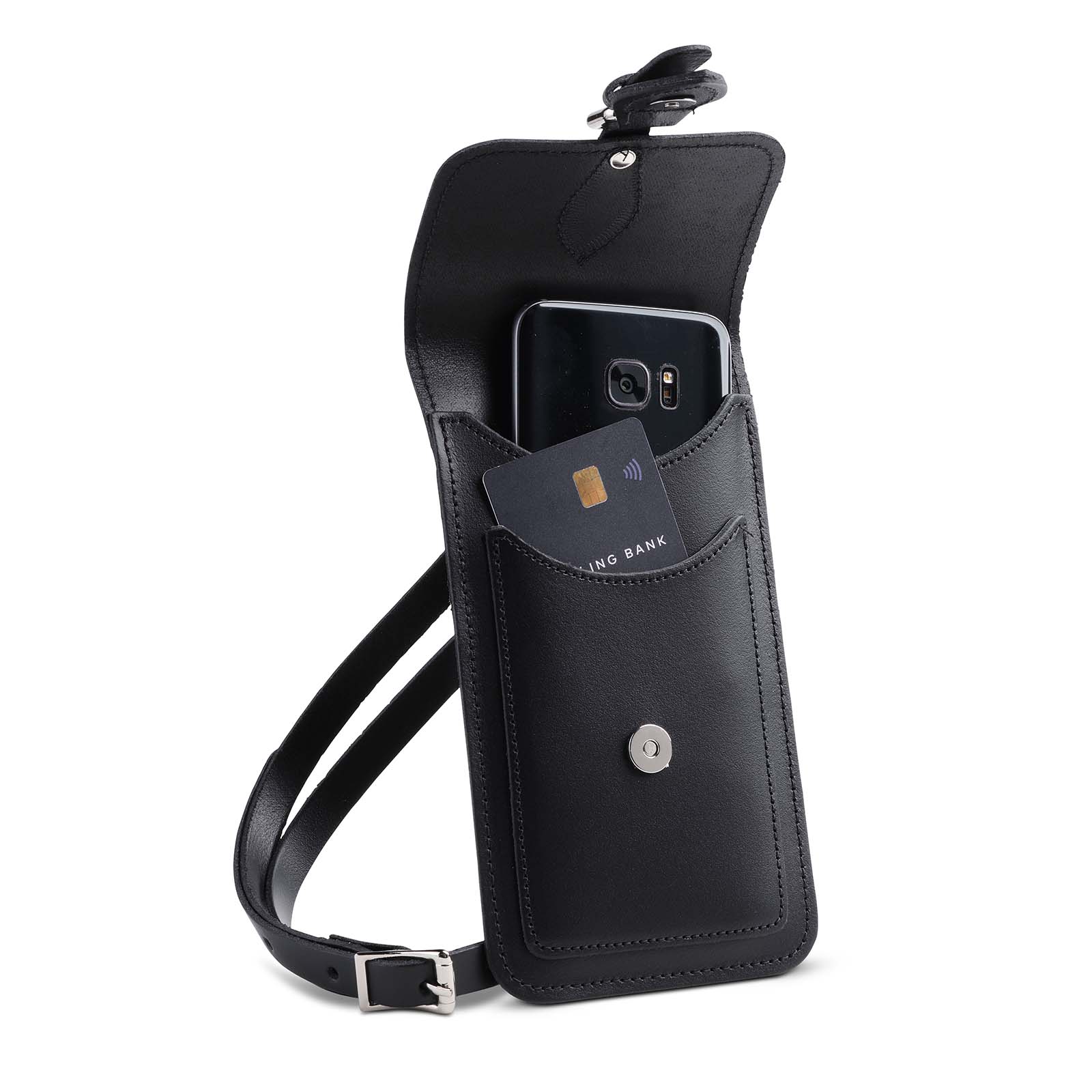 Handmade Leather Mobile Phone Pouch Plus - Black - Tucan Trading
