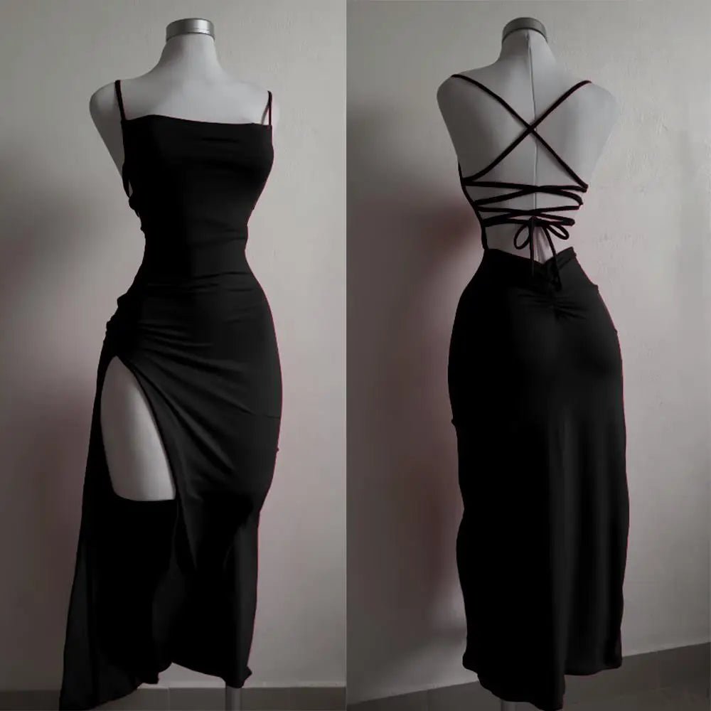 Red Lace - Up Back High Split Maxi Dress – Bodycon Summer Evening Dress - Tucan Trading