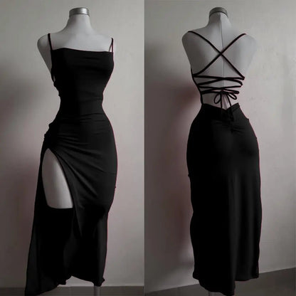 Red Lace - Up Back High Split Maxi Dress – Bodycon Summer Evening Dress - Tucan Trading