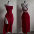 Red Lace - Up Back High Split Maxi Dress – Bodycon Summer Evening Dress - Tucan Trading