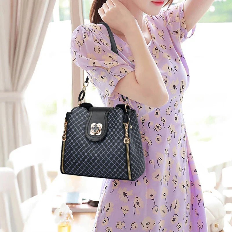 New Women Handbag Bag Luxury Design Bucket Shoulder Crossbody Bag Flip Check Print Large Capacity Single Shoulder Straddle Bag - Tucan Trading