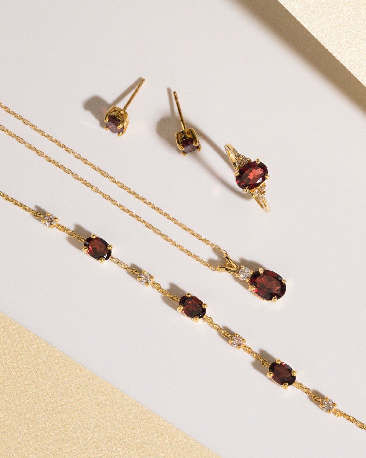 Garnet Oval Stud Earrings in 18k Gold Vermeil - Tucan Trading