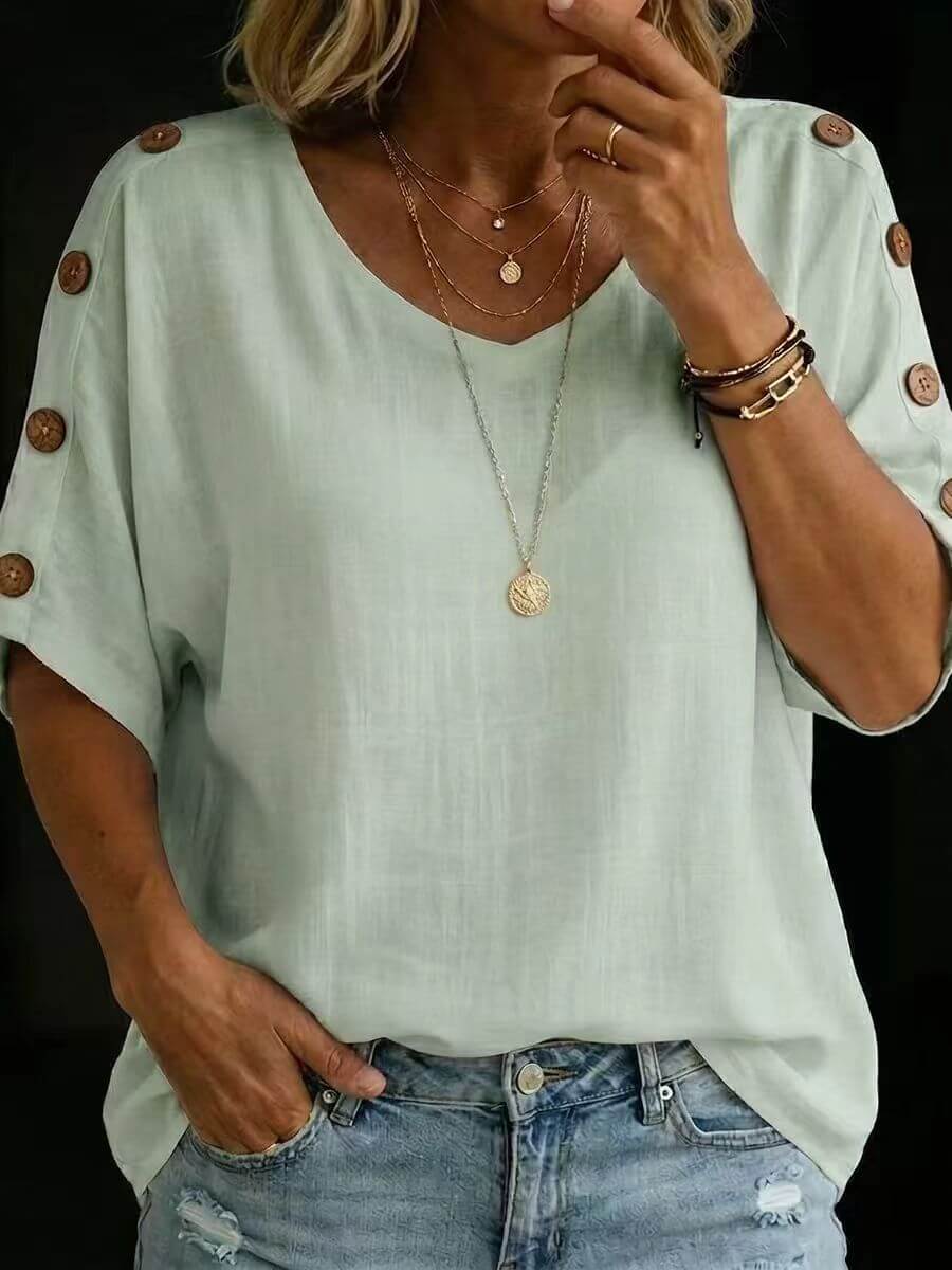 Stylish Crew Neck Button T-Shirt For Women | Women’s Pullover T-Shirt