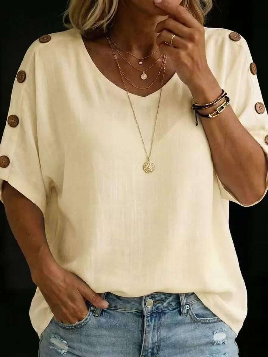 Stylish Crew Neck Button T-Shirt For Women | Women’s Pullover T-Shirt