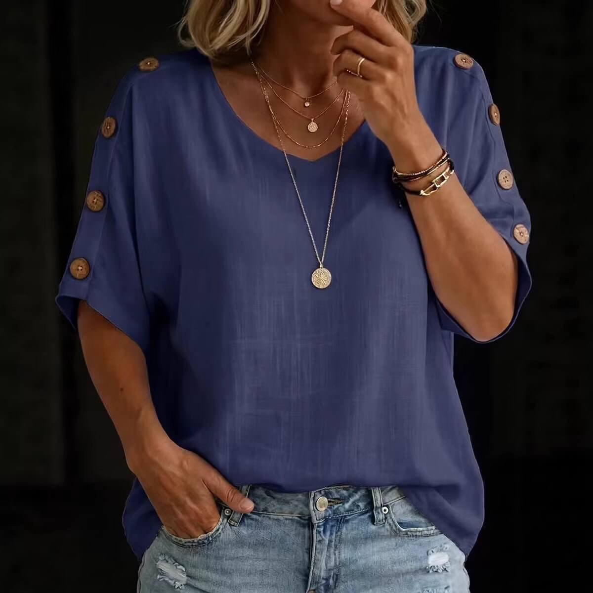Stylish Crew Neck Button T-Shirt For Women | Women’s Pullover T-Shirt