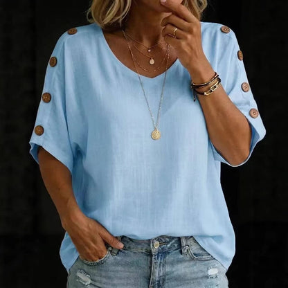 Stylish Crew Neck Button T-Shirt For Women | Women’s Pullover T-Shirt