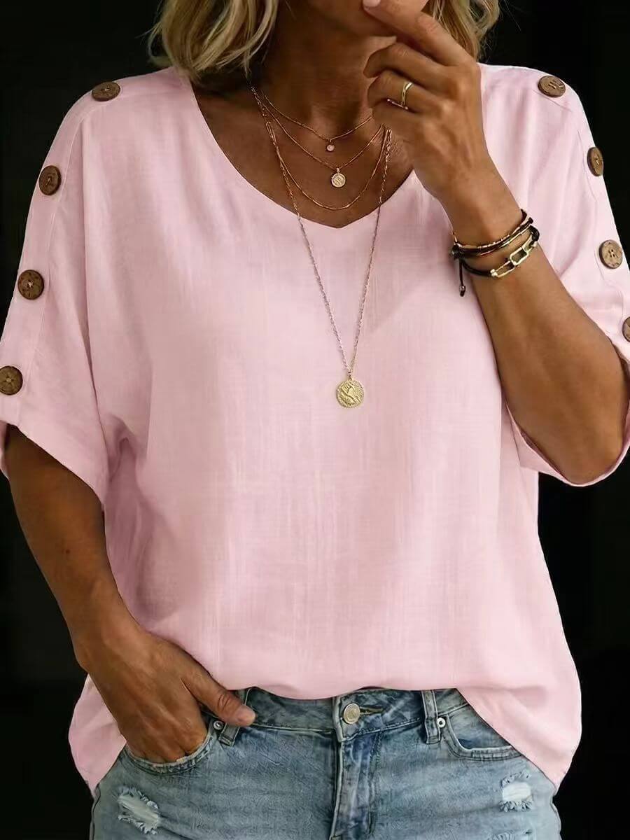 Stylish Crew Neck Button T-Shirt For Women | Women’s Pullover T-Shirt