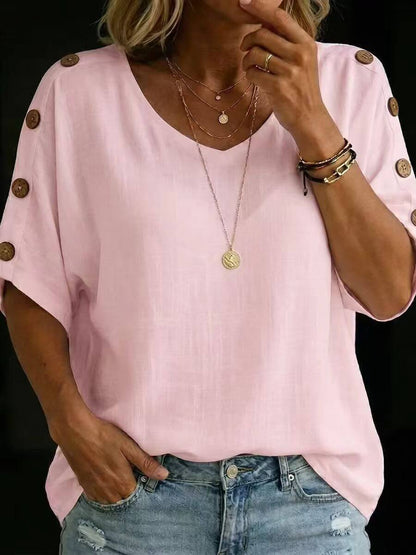 Stylish Crew Neck Button T-Shirt For Women | Women’s Pullover T-Shirt