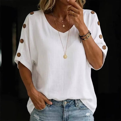 Stylish Crew Neck Button T-Shirt For Women | Women’s Pullover T-Shirt