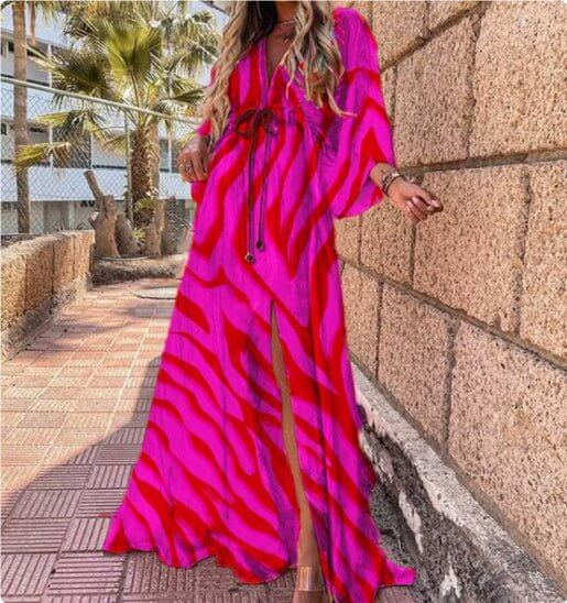 Women’s V - Neck Short Sleeve Printed Maxi Dress | Long Floral Dress - Tucan Trading