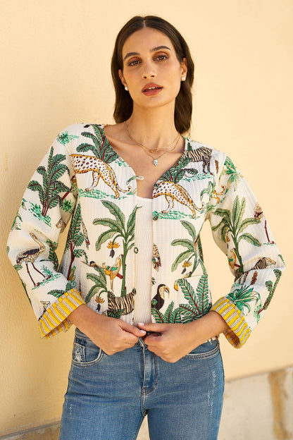 Yumi White Animal Reversible Cotton Quilted Jacket - Tucan Trading