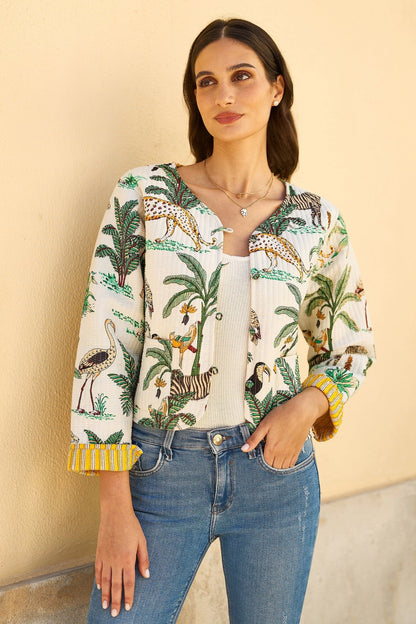 Yumi White Animal Reversible Cotton Quilted Jacket - Tucan Trading