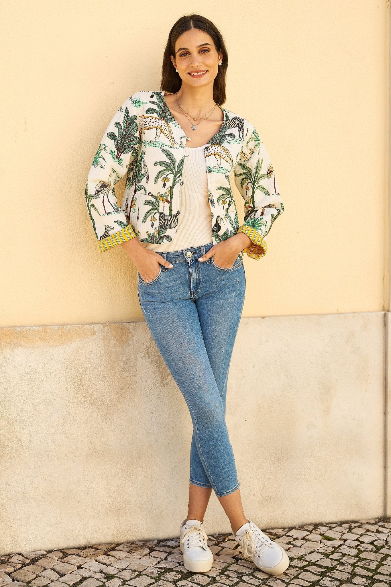 Yumi White Animal Reversible Cotton Quilted Jacket - Tucan Trading