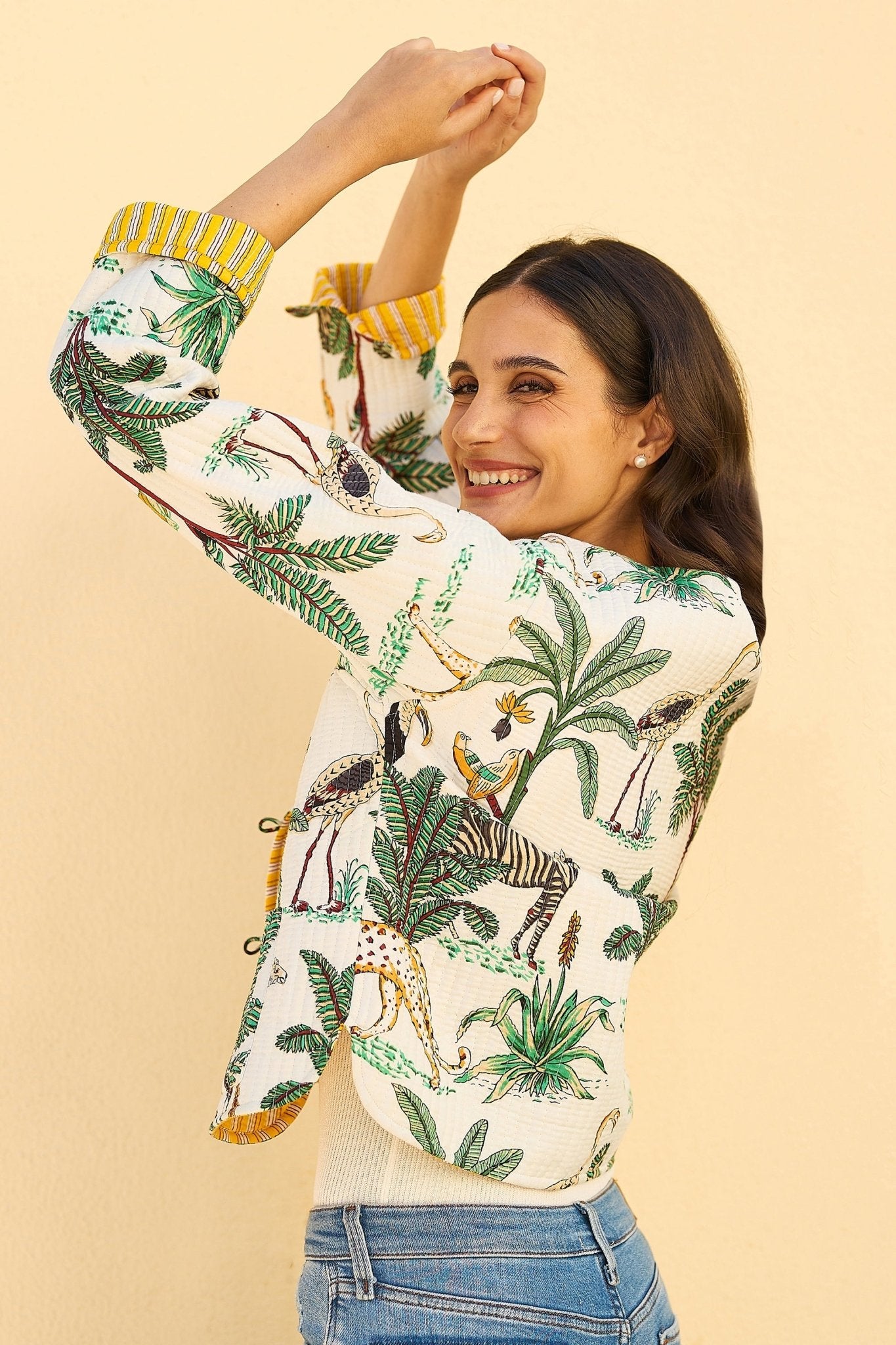 Yumi White Animal Reversible Cotton Quilted Jacket - Tucan Trading
