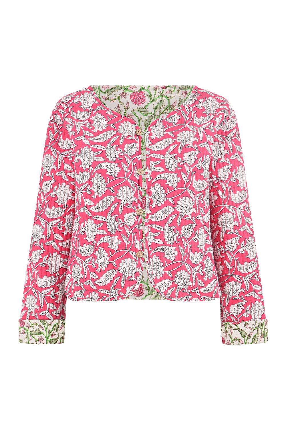 Yumi Pink Floral Reversible Cotton Quilted Jacket - Tucan Trading