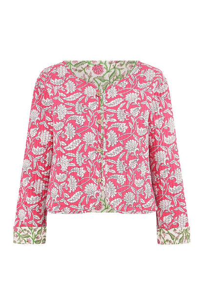 Yumi Pink Floral Reversible Cotton Quilted Jacket - Tucan Trading